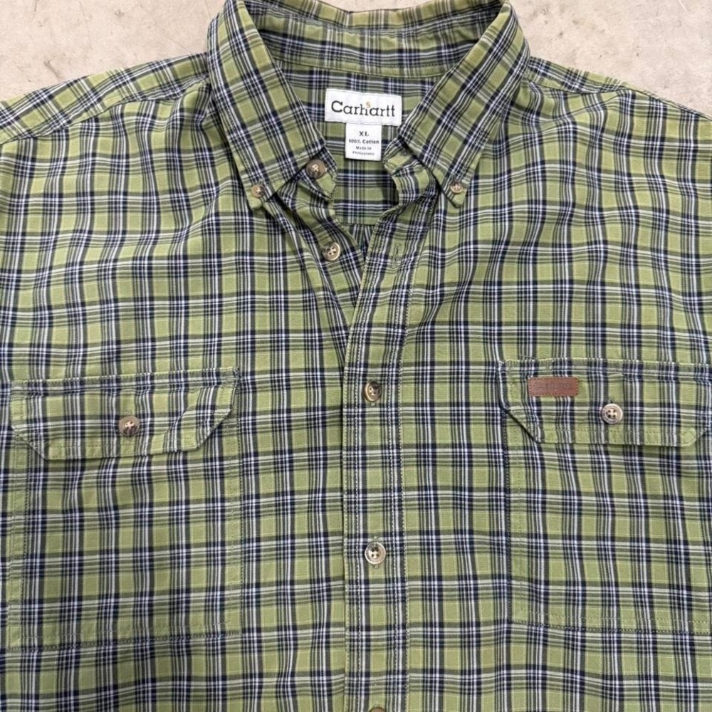 Vintage 90s Carhartt Flannel Plaid Button Up Workwear Shirt - Picture 2 of 4